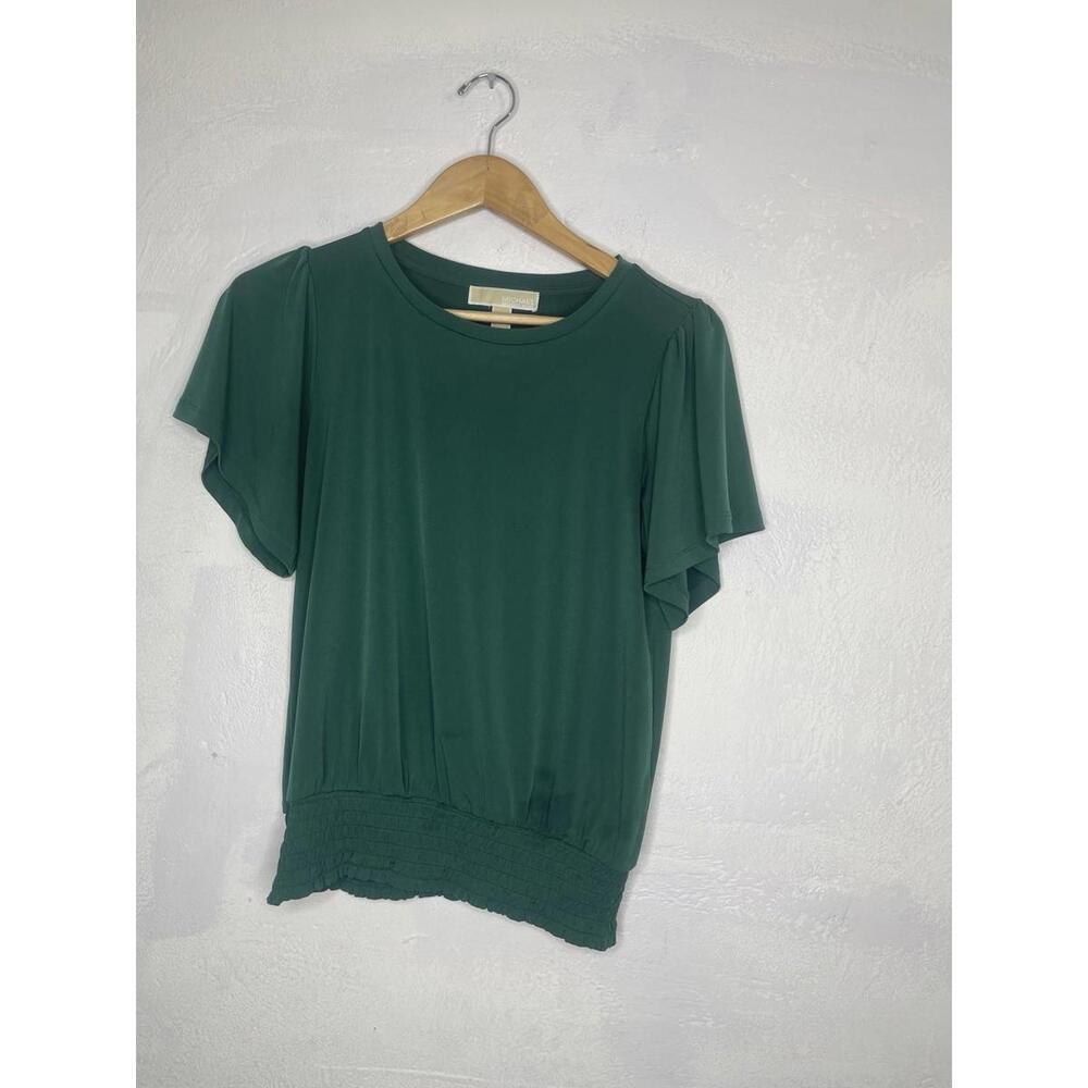 Michael Kors Women’s Green Blouse Size S Flutter Sleeve Smocked Waist Stretch Ca - Picture 8 of 9